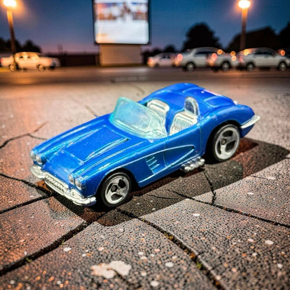 Hot Wheels 1958 Corvette Coupe, From 1996 Corvette 5-Pack Blue Hood Opens